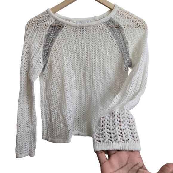 Design History Open Knit Sweater S Metallic Crotchet Soft Sheer Dainty Boho - Picture 2 of 9